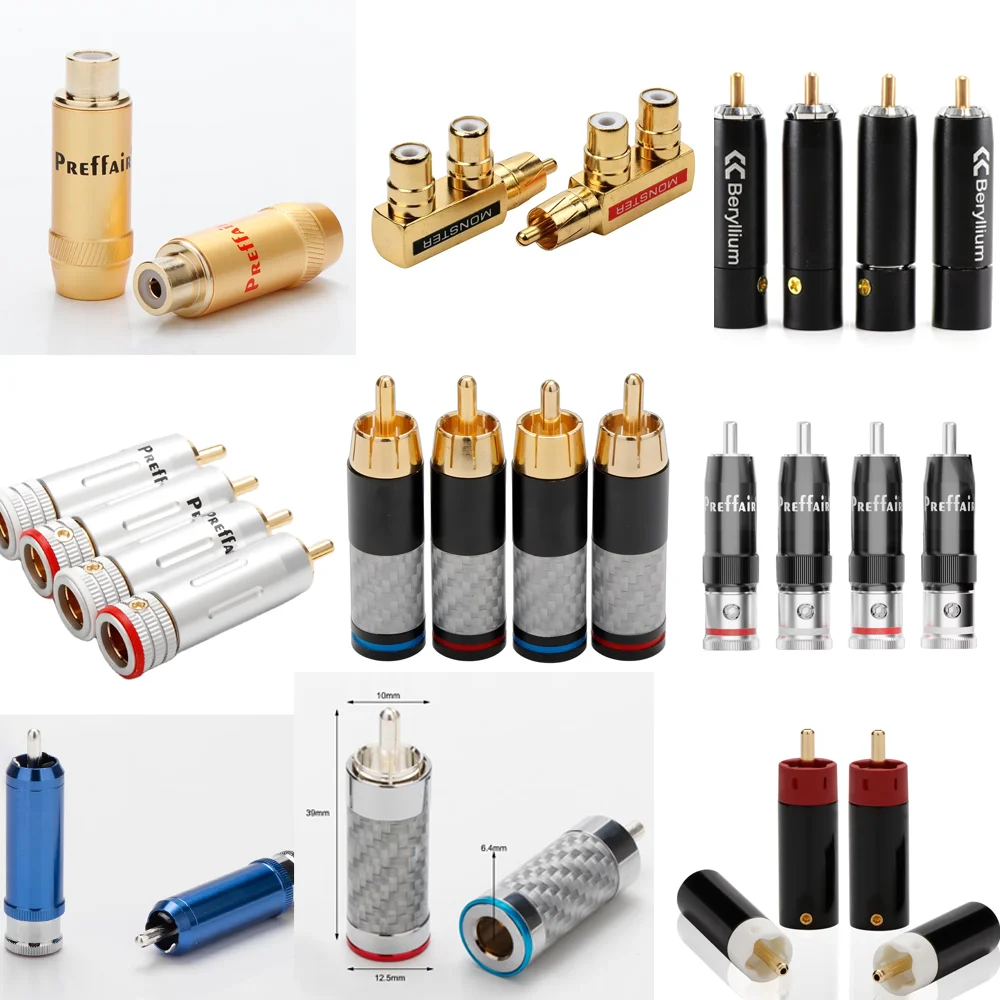 4PCS Carbon Fiber RCA Plug Gold/Silver Plated for Audio Signal Cable Manual DIY Connector