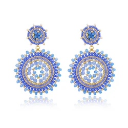 Badu Blue Beaded Earrings for Women Crystal Seed Beads Woven Round Dangle Handmade Earrings Bohemia Jewelry Oorbellen Gifts 2024