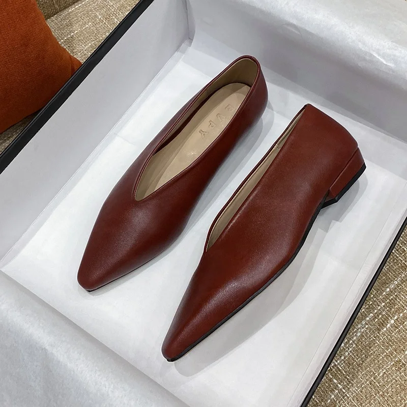 2026 New Lady Square Toe Flat Shoes Flats Female V Cut Designer Footwear Spring Autumn Casual Girl Flat Vintage Shoes Ladies