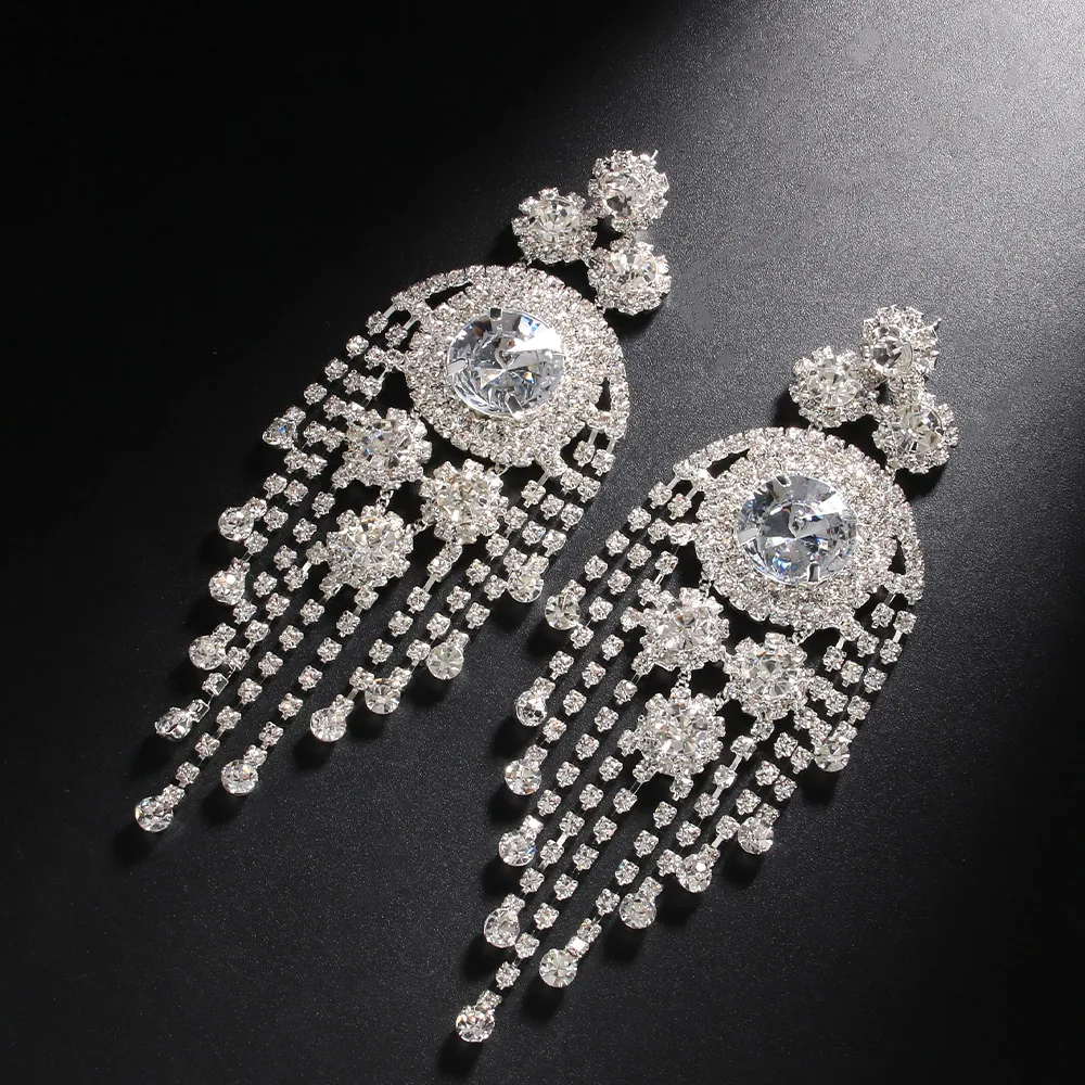 Stonefans Exaggerated Colorful Earrings Oversize Accessories for Women 2024 Party Queen Crystal Tassel Dangle Earrings Jewelry