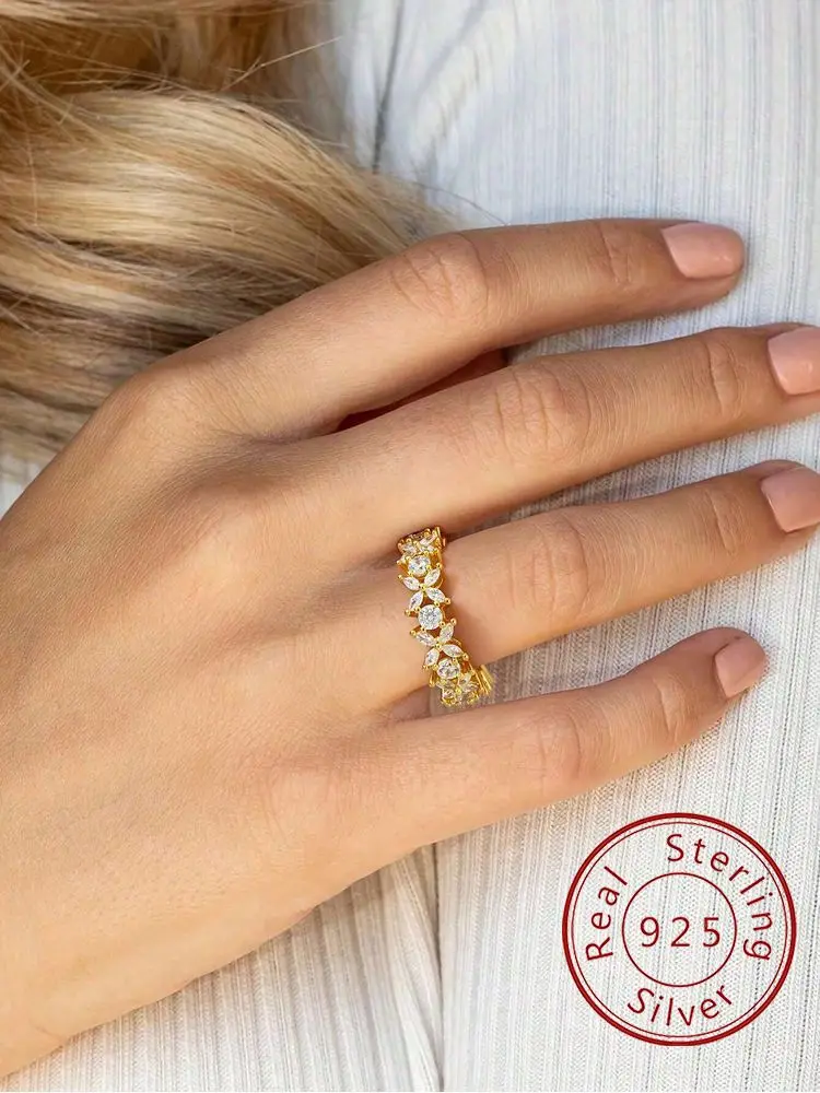 

925 Sterling Silver Fashion Flower Wreath Full Zircon Ring For Women Anniversary Wedding Luxury High Quality Fine Jewelry
