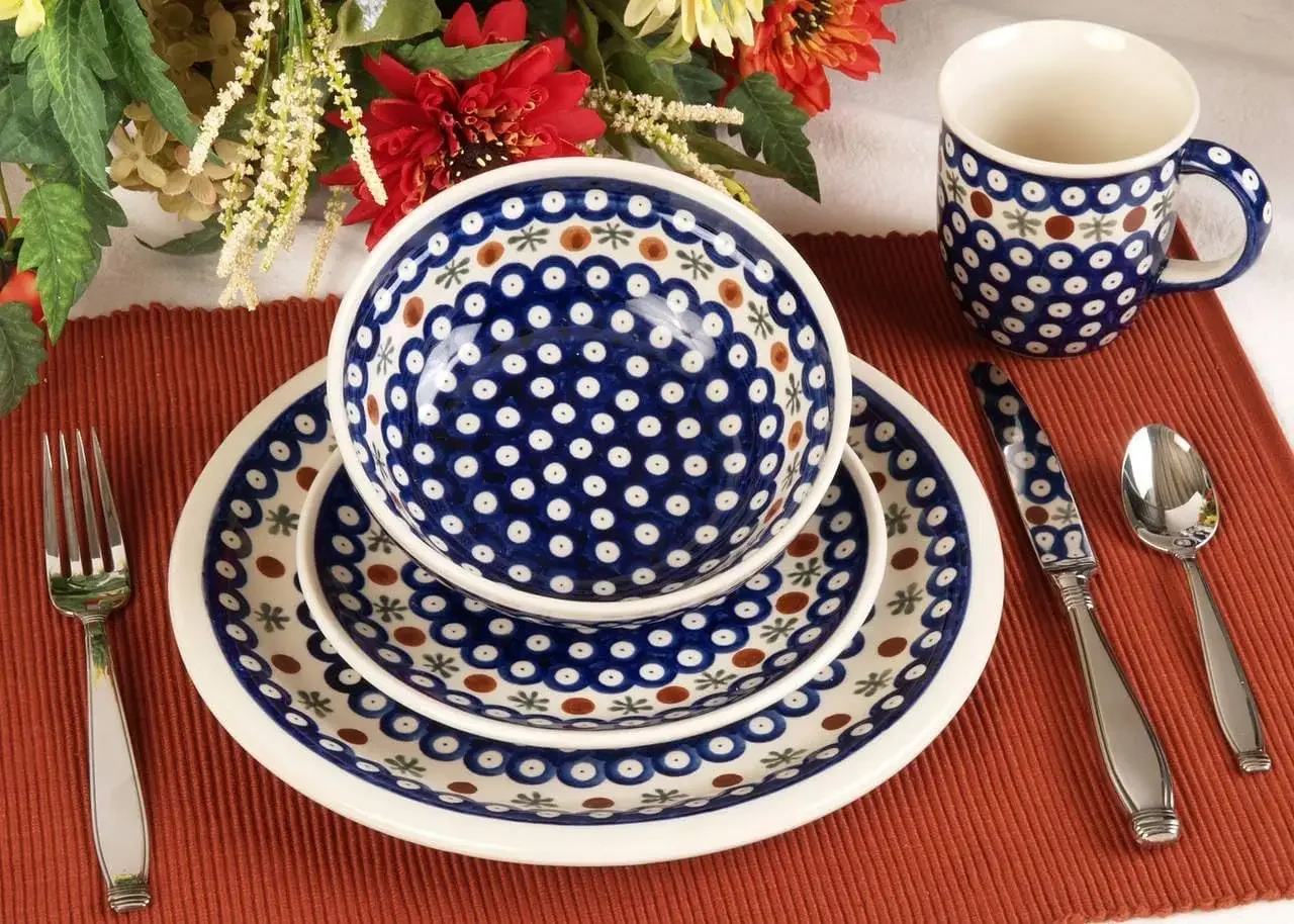 Blue Rose Polish Pottery Nature 16 Piece Dinner Set