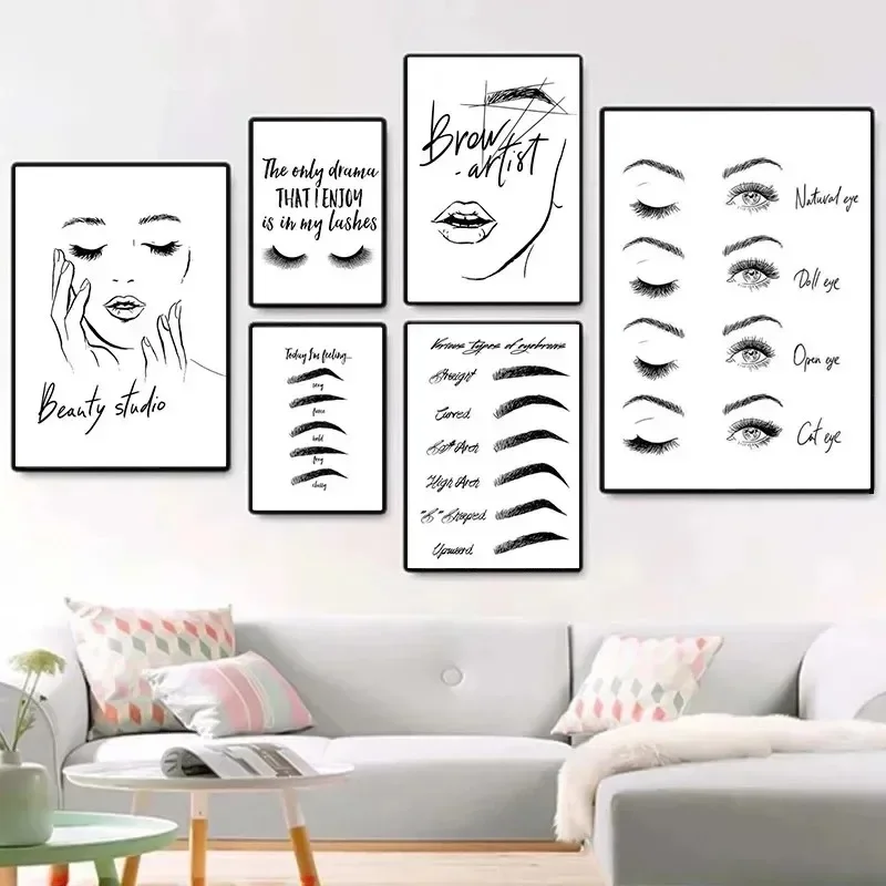 Eyebrow Eyelashes Wall Art Lips Poster Fashion MakeUp Canvas Painting Beauty Salon Decoration Girl Bedroom Room Decor Picture