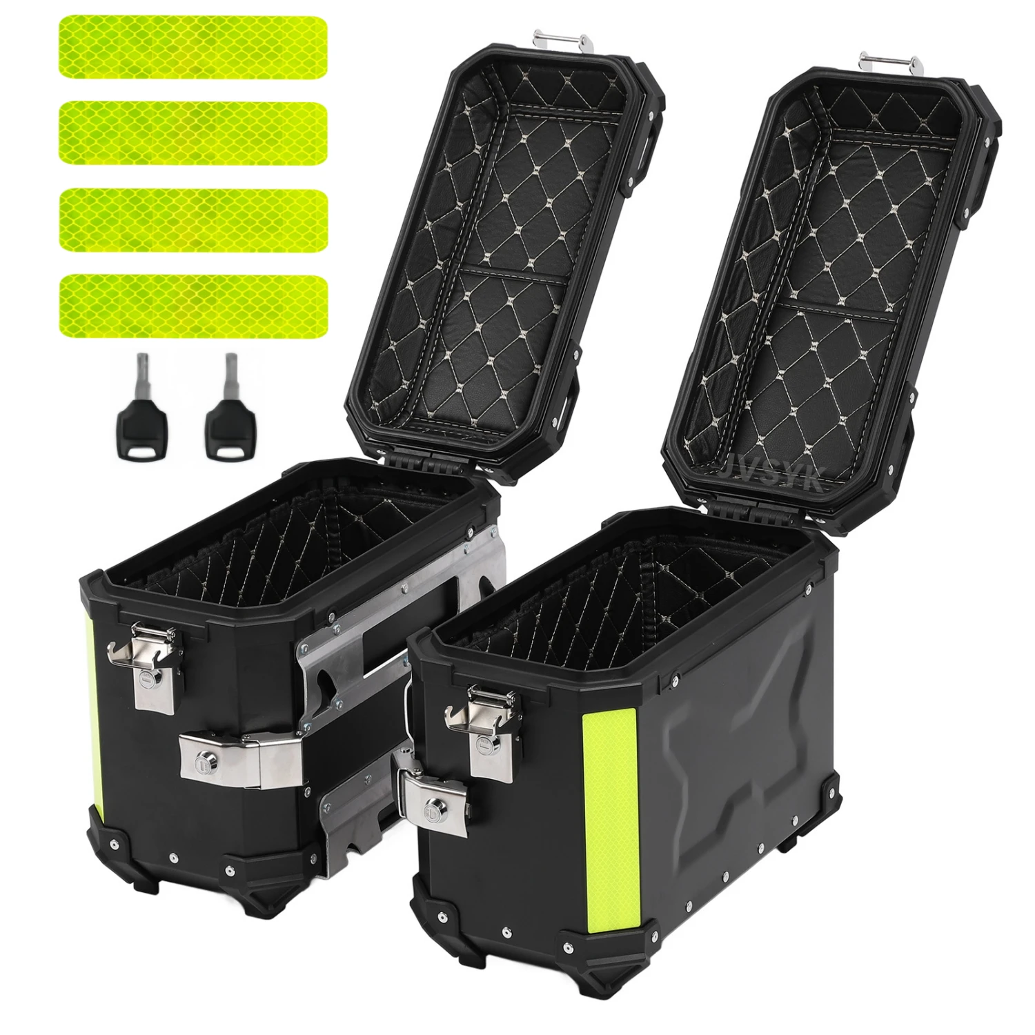 2 Stück Motorrad-Seitenkoffer 38L Aluminium Moto Satteltasche Seitengepäckkoffer Schnellverschluss Wasserdichte Werkzeugbox mit PU-Leder-Futter