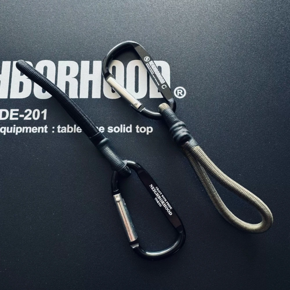 NBHD Outdoor Carabiner with Elastic Bungee Lanyard & Hook – Guyline Tensioner Extension Accessory & Secure Keychain