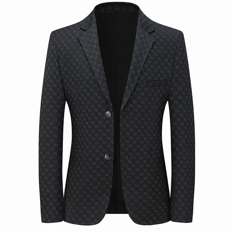 Men Suit Jacket 2023 Autumn Black Gray Blue Letter Printed Business Casual Single-Breasted Blazer New Fashion Male Slim Fit Coat