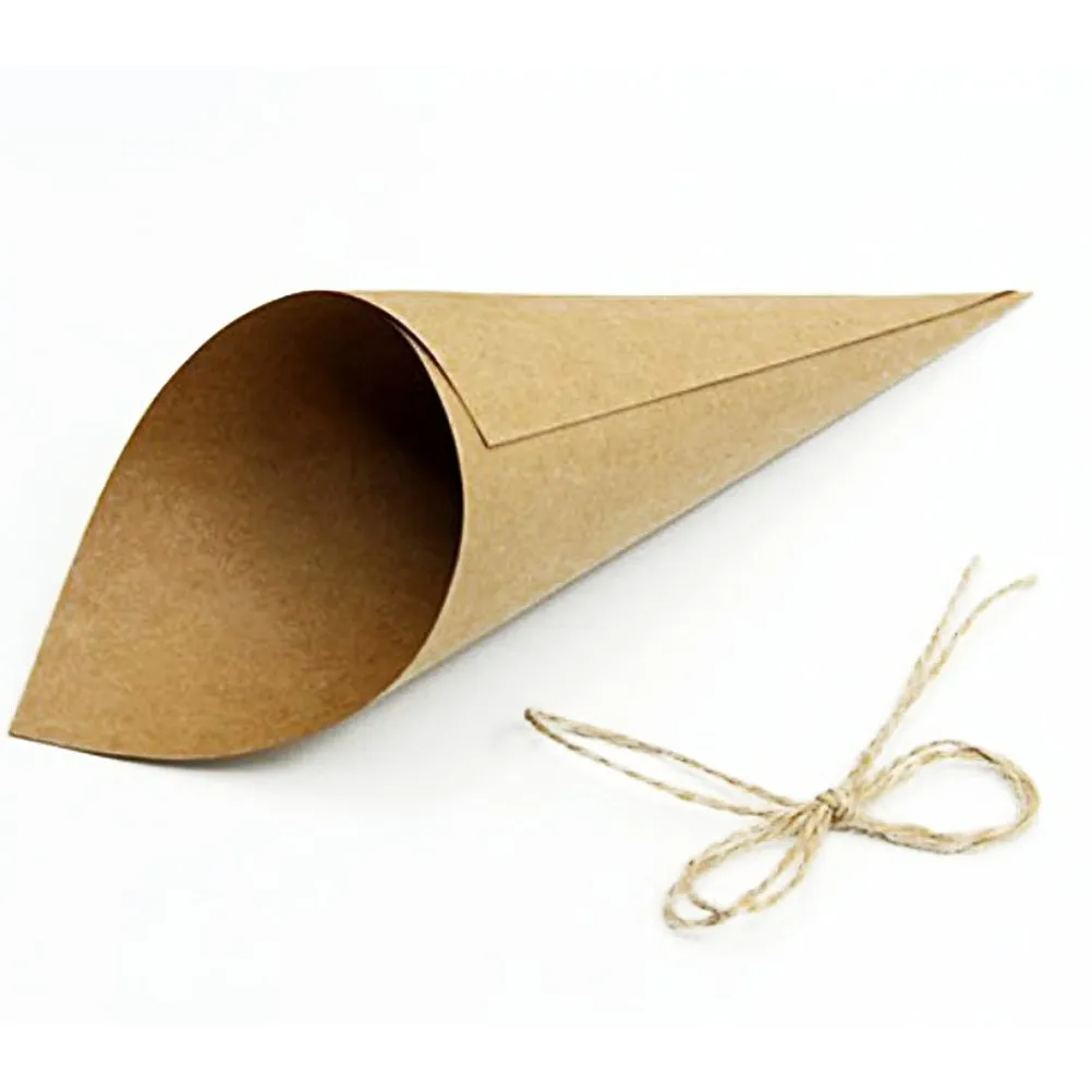 

50 шт. конических контейнеров для конфетти из крафт-бумаги, простой дизайн, самоклеящиеся конусные тубусы для свадебных вечеринок, держатели для лепестков роз и