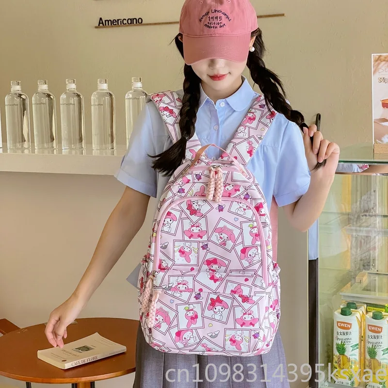 Sanrio Hello Kitty Melody School Backpack for Student Girl Kawaii Nylon School Bag Fashion Casual Cartoon Printing