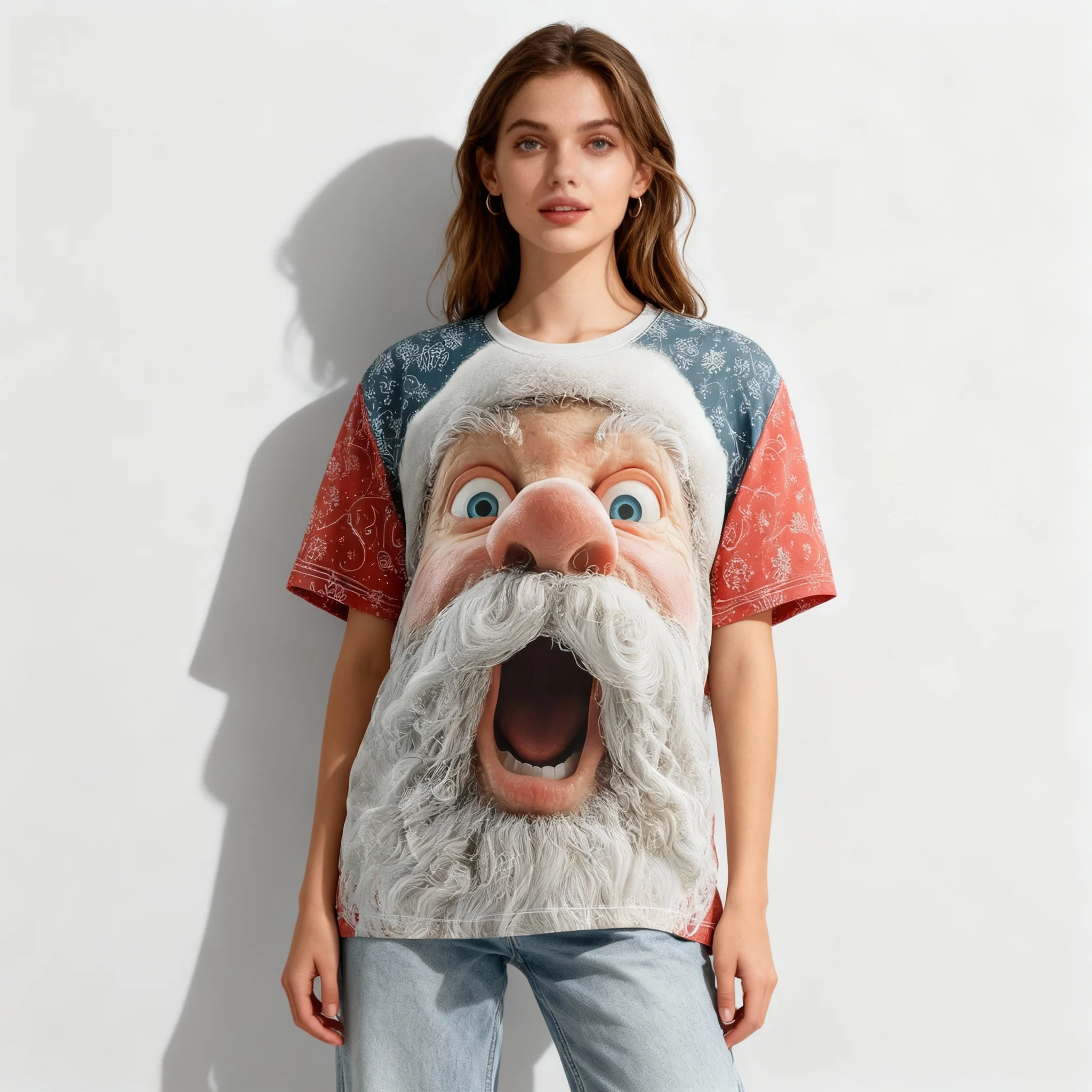 New Christmas 3D Parody Santa Claus T-shirt 3D Printed Round Neck Women's Adult Oversized Street Casual Daily Clothing