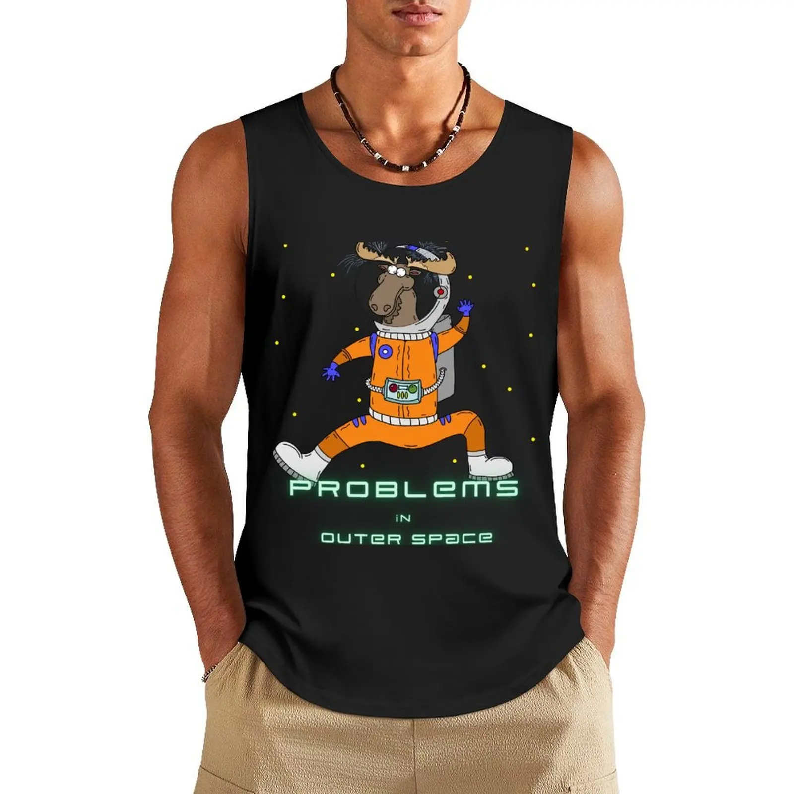 

Moose-astronaut. Proplems in outer space Tank Top singlet for men Gym wear t-shirt for man