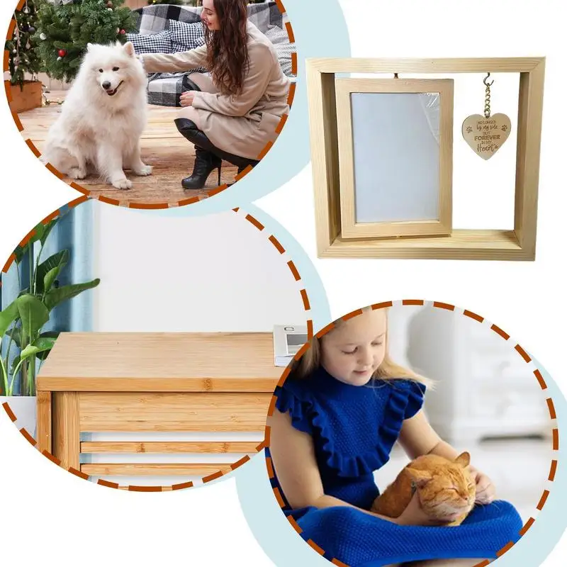 Wooden Rotatable Desktop Photo Frame Desktop Rotatable Frame Heart Pendant Dog Memorial Home Table Decoration For Bedroom Living