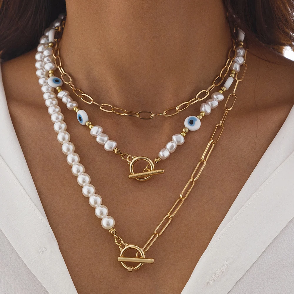 Elegant Irregular Pearl Multi-layer Necklace Heart Pendant Choker Necklace For Girls Jewelry Trend Vacation Wedding Gifts X0286 image 5