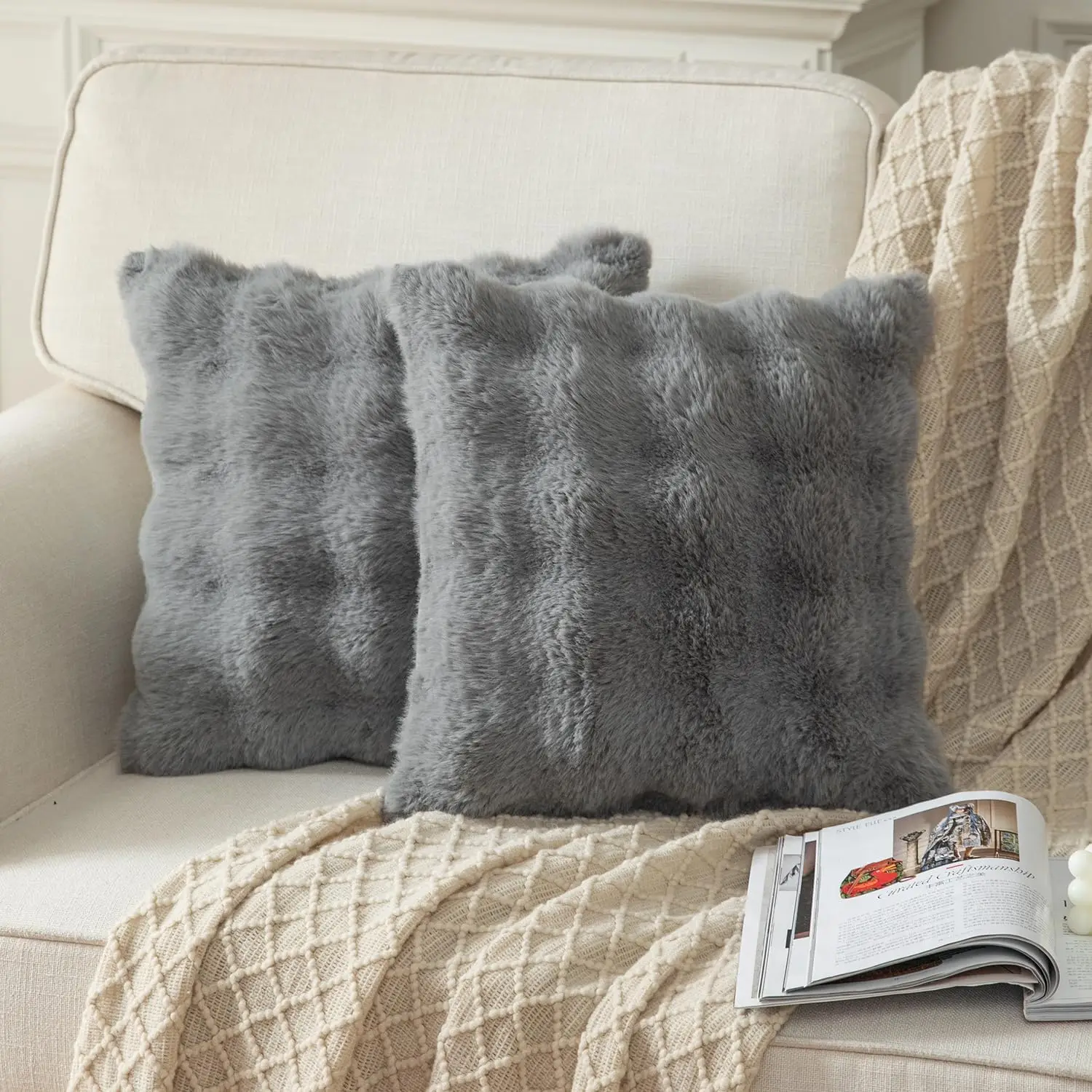 2er-Pack dekorative Plüschkissenbezüge, moderner minimalistischer Stil, geeignet für Sofas, Schlafzimmer und Autoinnenräume – Detail 12