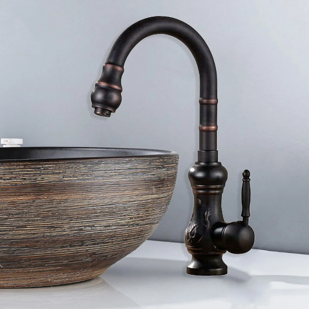 

Смеситель для кухни, черный латунный смеситель для раковины в ванной комнате, поворотный излив, смеситель для раковины с одной ручкой Nsf111