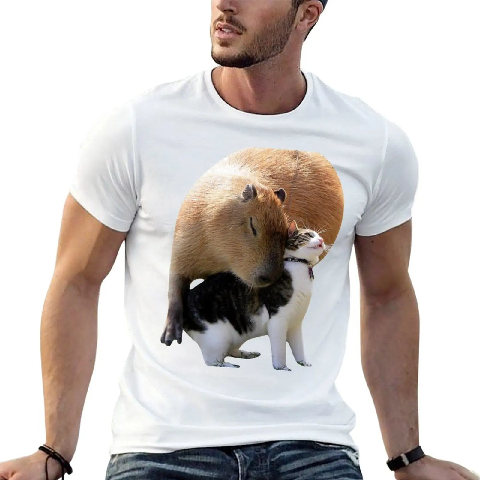 Capybara & Cat T-Shirt Urban Style Print T-Shirt