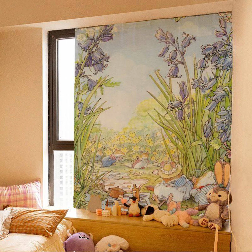 Brambly Hedge Cartoon Fairy Tale Wall Tapestry Cute Decorative Hanging Cloth for Dormitory And Bedroom