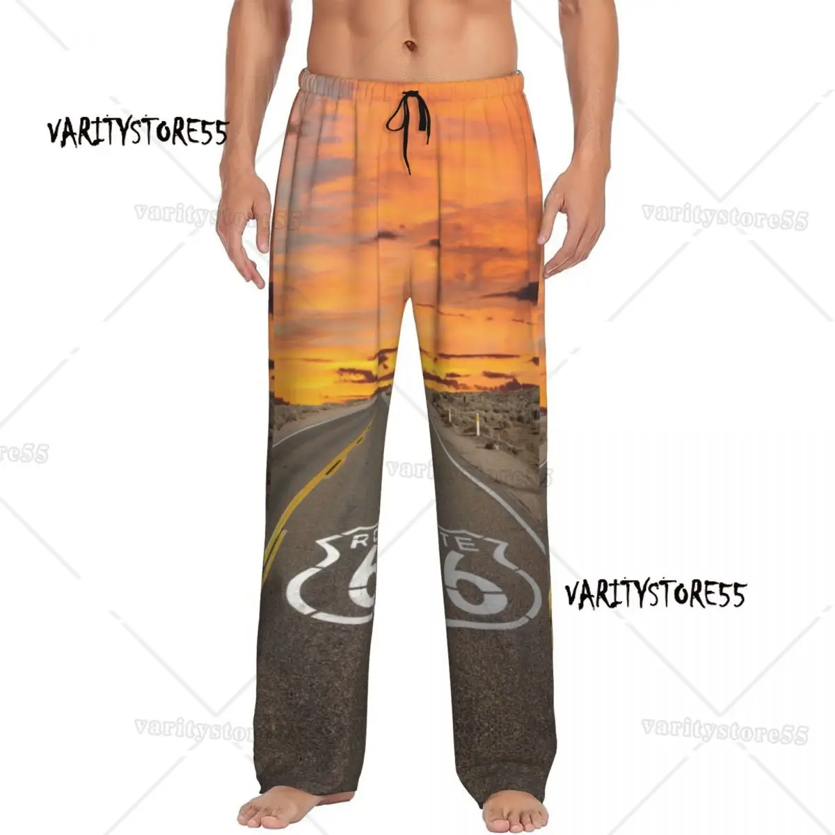 

Custom Men America Highway Routes 66 Pajama Pants Printed Main Street of America Sleep Sleepwear Bottoms with Pockets