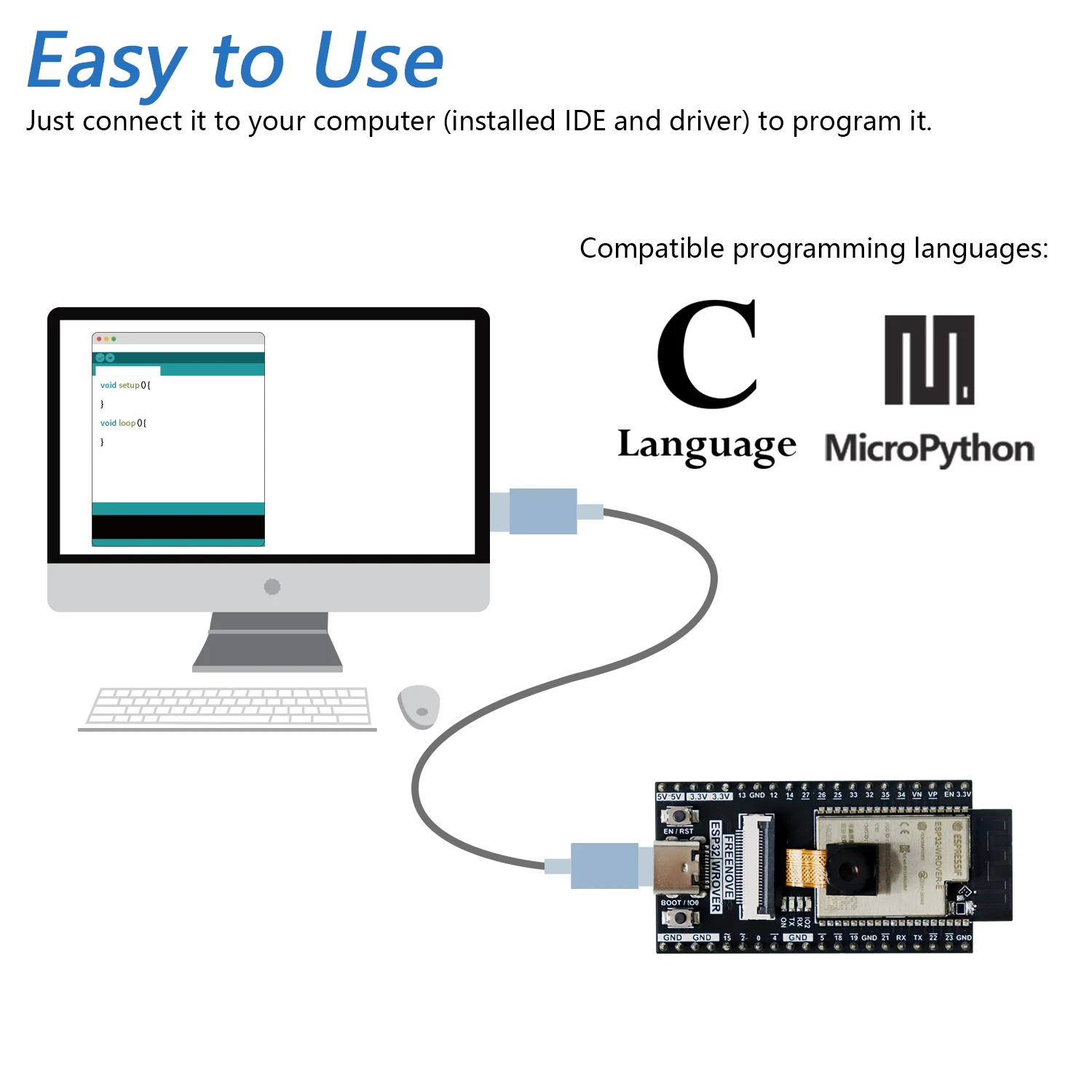 Freenove ESP32-WROVER CAM Board, Onboard Camera Wireless, Python C Code, Detailed Tutorial, Example Projects