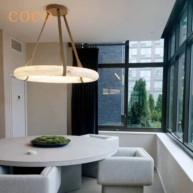 New Art Light New Trend Natural Marble Copper Lighting Luxurious Postmodern Minimalist Hanging Light Fixtures in The Living Room