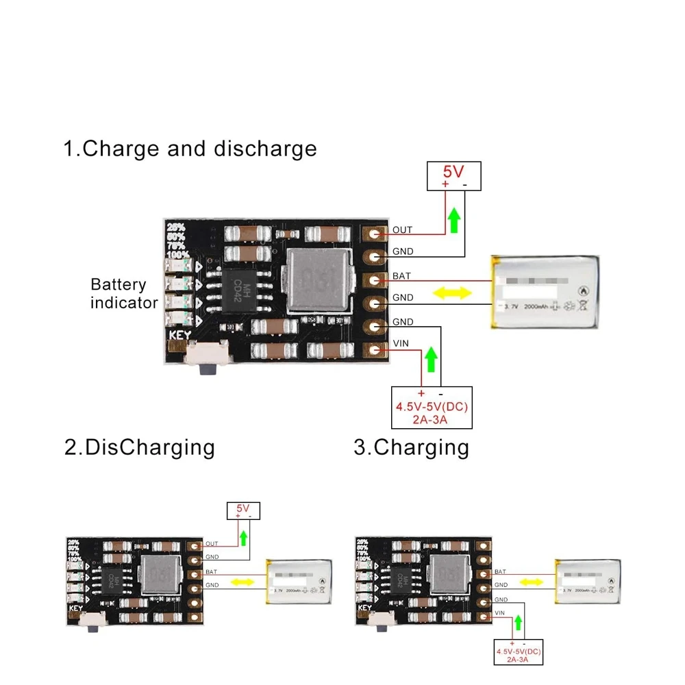 5/10 szt. CD42 DC 5V 2A Moduł DIY do mobilnego zasilania 4.2V Ładowanie/Rozładowanie (boost)/Ochrona baterii/Moduł wskaźnika 3.7V Litowy 18650 — zdjęcie produktu 3