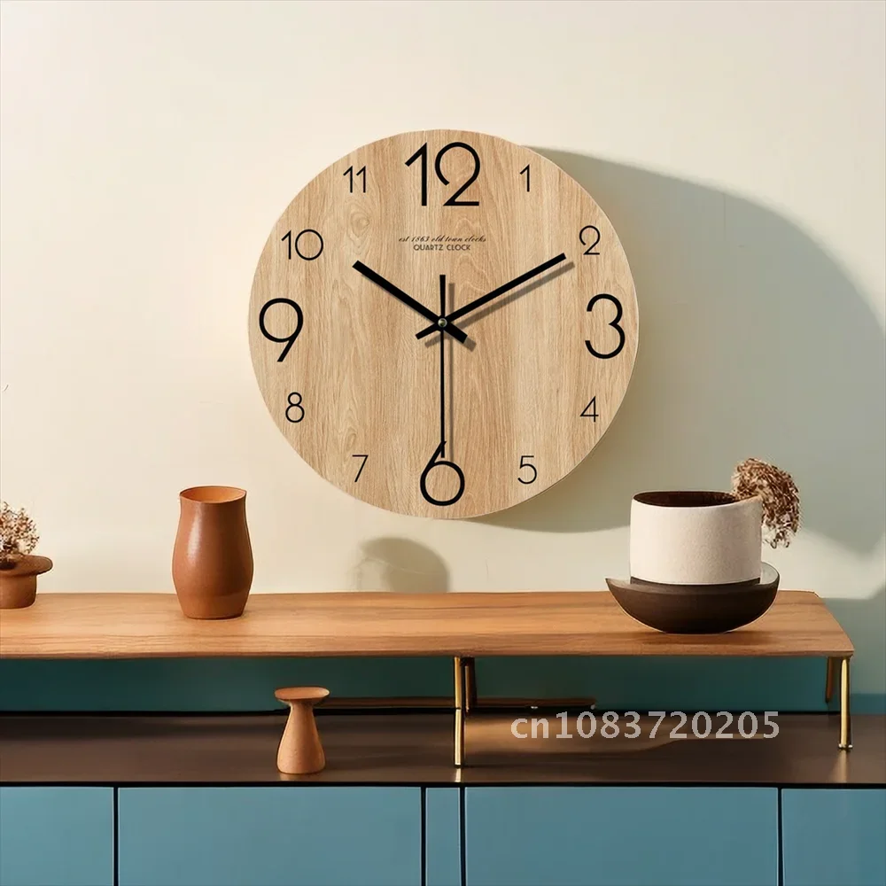 Vintage Wood Grain Wall Clock Dial Simple Living Room Silent Clock Creative  Large Number Wall Hanging Watch Home Decoration