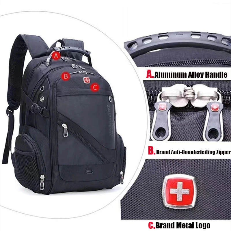 Swissgear-Mochila Laptop Impermeável para Homens e Mulheres, Bolsa Escolar Moderna, Mochila de Viagem Avião, Oxford, Masculino, 2022