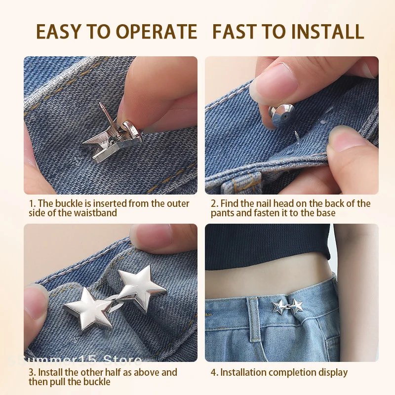 1Pair Detachable Metal Star Tighten Waist Button For Skirt Pant Adiustable Sewing-Free Buckle Jeans Reduce Waist Tighten Brooch