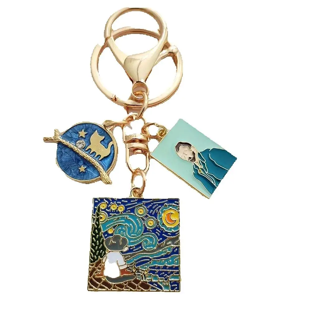 Von Gogh inspirierte Kunst-Schlüsselanhänger-Charms, Sonnenblumen- und Porträt-Emaille-Schlüsselanhänger, verschiedene Malerei-Designs, ideales Geschenk für Kunstliebhaber – Detail 3