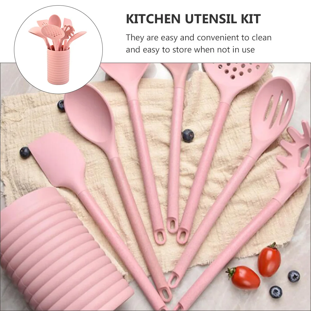 

1 Set Silicone Kitchenware Set Soup Ladle Spatula Cooking Tools Easy Clean Storage Bucket Included Ergonomic Design