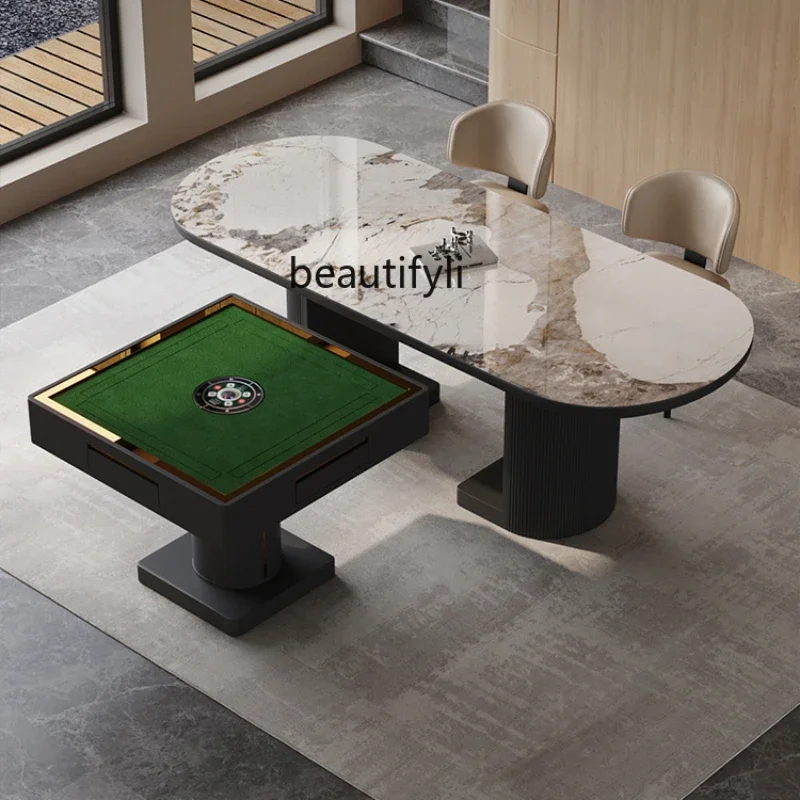 Light Luxury Stone Plate Mahjong Table Dining Table Double-Use Living Room Home Small Apartment Fully Automatic High-End