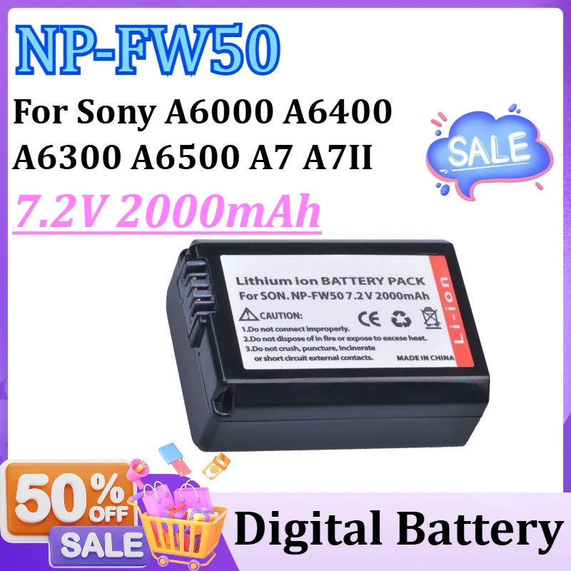 

NP-FW50 7.2V 2000mAh Camera Batteries for Sony A6000 A6400 A6300 A6500 A7 A7II A7RII A7SII A7S A7R A7S2 Rechargeable Battery