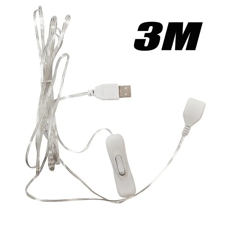3M Garland Extension Cable USB With Switch For Indoor Outdoor Christmas Festoon Led Fairy Light