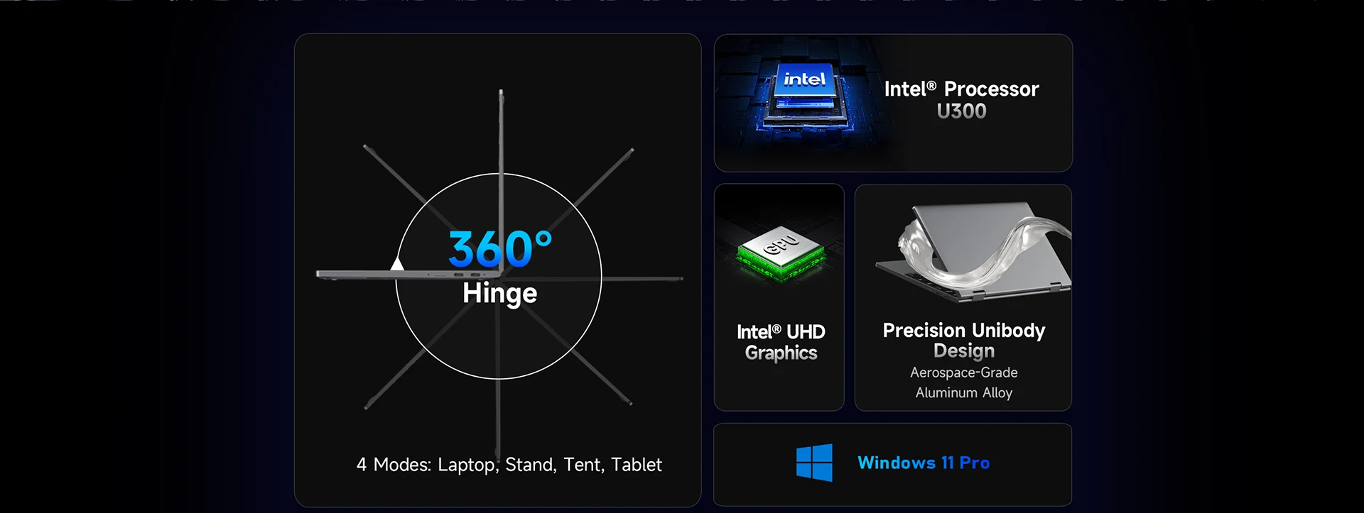 CHUWI MiniBook X 2-in-1 Laptop-Tablet Intel U300 CPU 10,51' FHD IPS Bildschirm 16GB LPDDR4 512GB SSD Windows 11 Notebook PC WIFI 6 – Detail 2