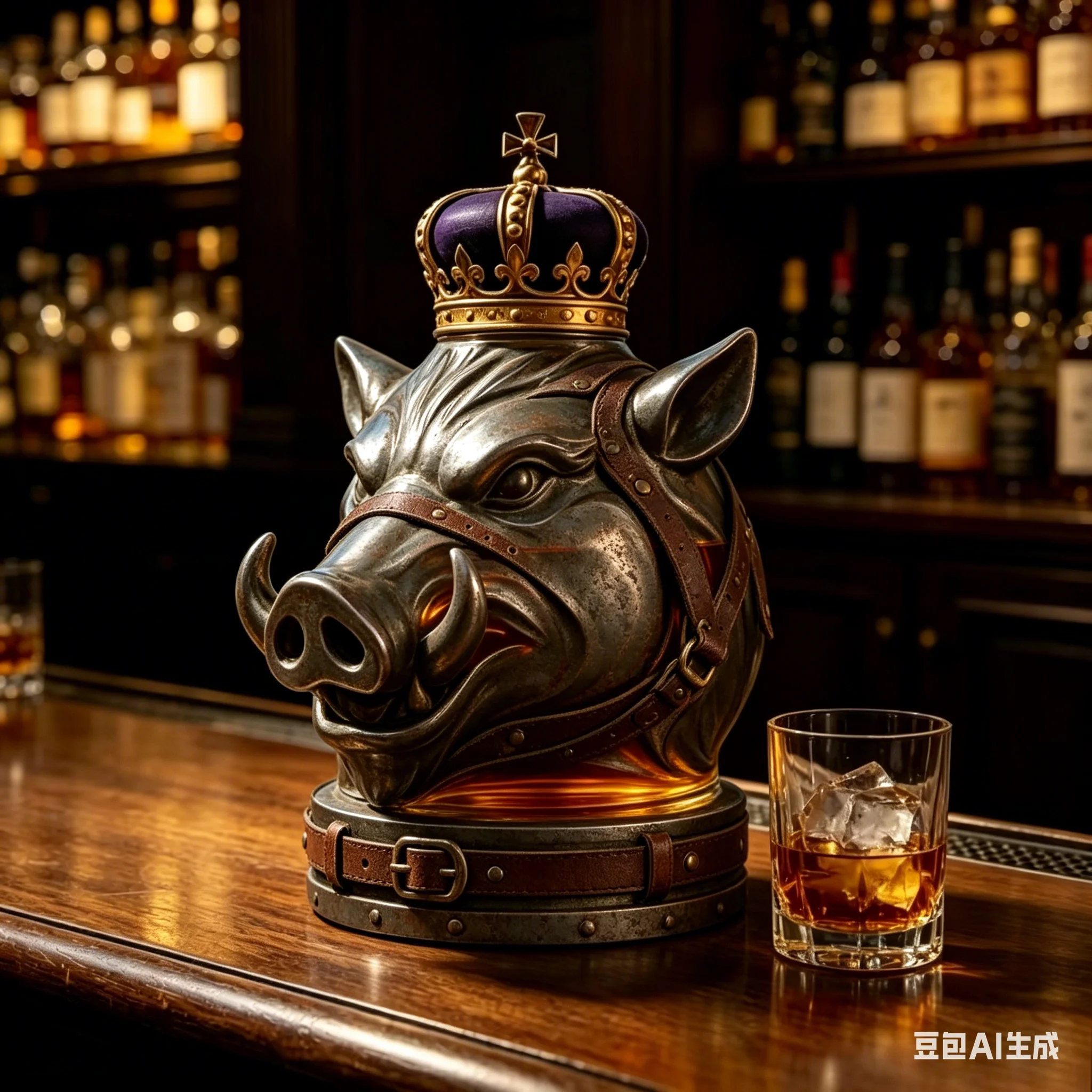 King Crown Boar Shaped Decanter, Luxury Glass Whiskey Bottle for Home Bar & Collection