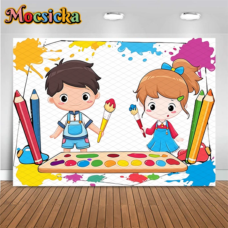 Mocsicka Baby Shower niño niña telón de fondo fotografía escuela Color pintura decoración género revelar fiesta niños estudiante foto fondo