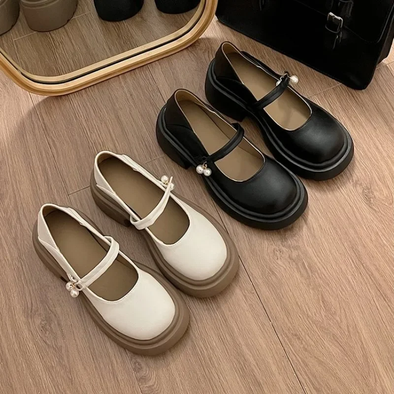 

College Style Lolita Shoes Women's Student Retro Round Toe Mary Jane Shoes Shallow Buckle Thick Sole Single Shoes Women's Shoes