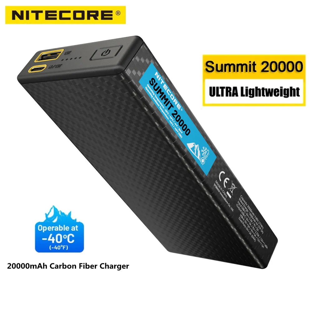 Nitecore قمة 20000 بنك الطاقة المحمول درجة حرارة منخفضة من ألياف الكربون شاحن سريع الشحن شاحن محمول للهاتف المحمول