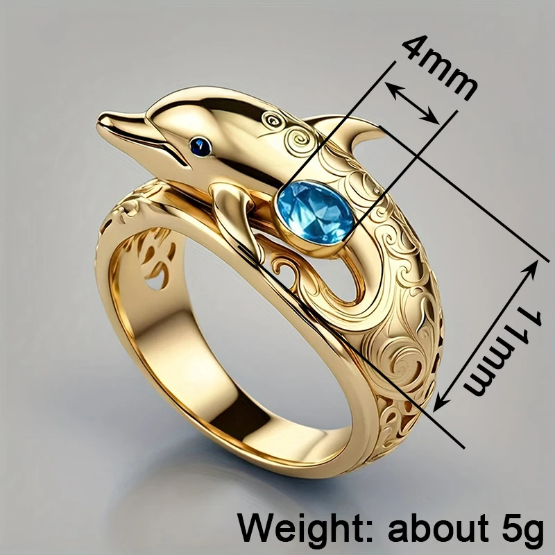 Huitan شيك دولفين تصميم خواتم الاصبع للنساء المحيط الحيوان خواتم مع الأزرق مكعب زركونيا هدايا ارتداء اليومي مجوهرات الأزياء #5