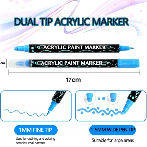 Imagen 2 del producto Rotuladores de pintura acrílica de doble punta, 12/24/36/26/48/60 colores, para lienzo de madera, piedra, pintura de roca, superficies de cerámica de vidrio, manualidades DIY