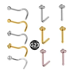 ASTM F136 G23 Titanium L-Shape Three-Balls Nose Piercing Crystal Nostril Stud Ball Body Jewelry 16G 18G 20G