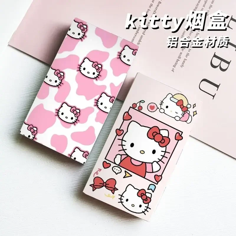 Nowe, urocze, przenośne etui na papierosy ze stopu aluminium Hello Kitty z kreskówki anime kawaii w stylu japońskim jako prezent dla chłopaka