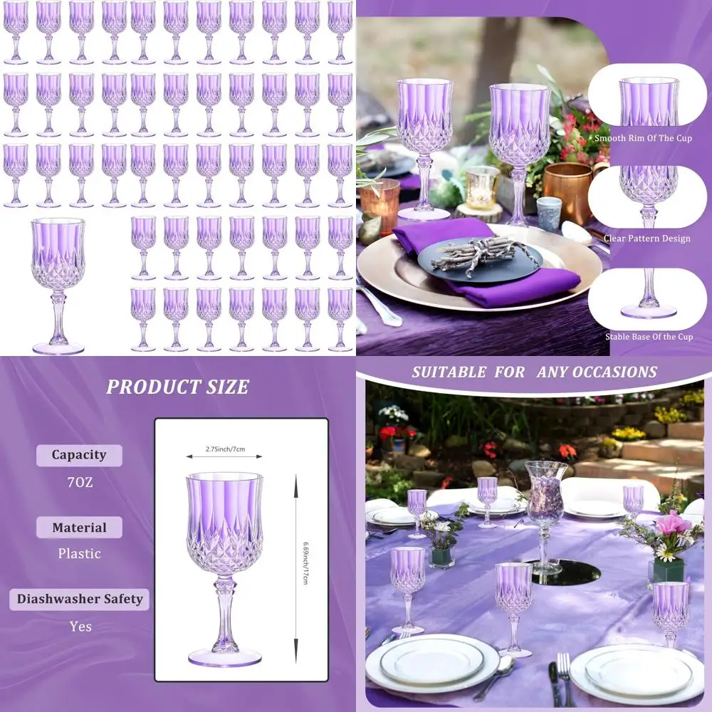 

7-Ounce Purple Plastic Wine Glasses - Unbreakable Champagne Flutes for Weddings and Events