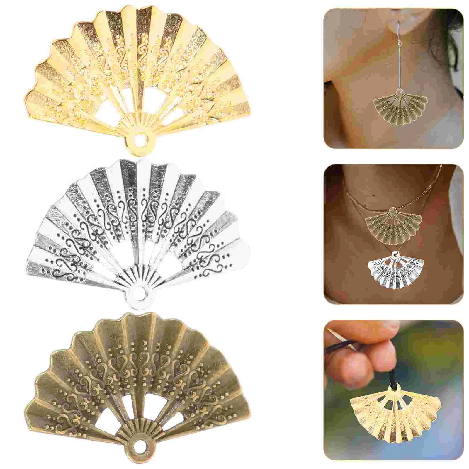 

60 Pcs DIY Pendant Charm Necklace Charms for Making Jewelry Alloy Fan Shaped