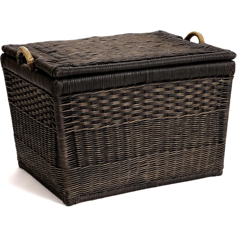 

Lift-Off Lid Wicker Storage Basket, Large, 24.5 in L x 18 in W x 17.5 in H, Antique Walnut Brown