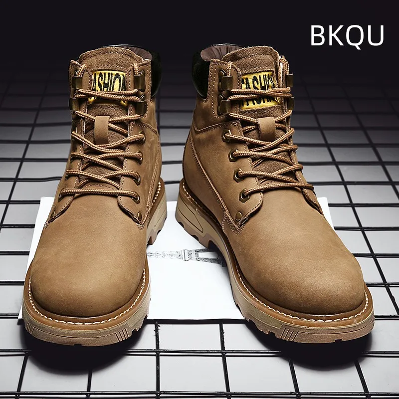 Leather Boots for Men Round Toe Comfortable Trendy All-match Wear-Resistant Outdoor Platform Non-slip Shoes Spring Autumn Main