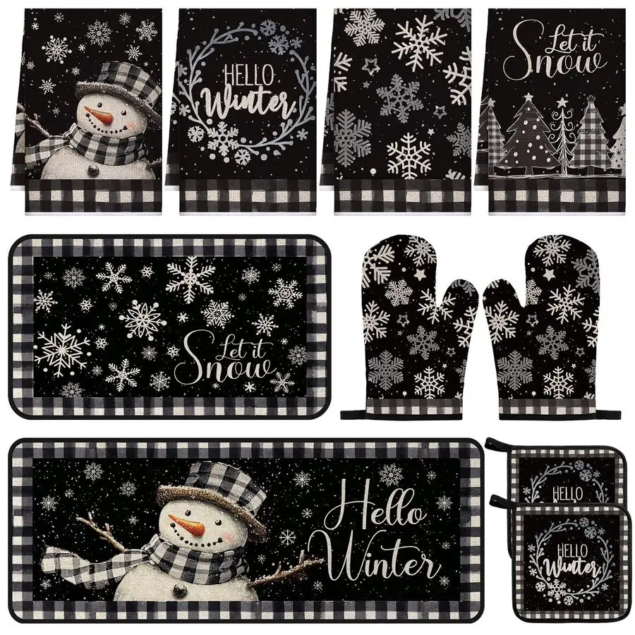 

Набор из 10 предметов: зимний кухонный декор, коврики и полотенца с снеговиками, прихватки для духовки, подставки под горячее, впитывающие полотенца для выпечки, приготовления пищи, барбекю
