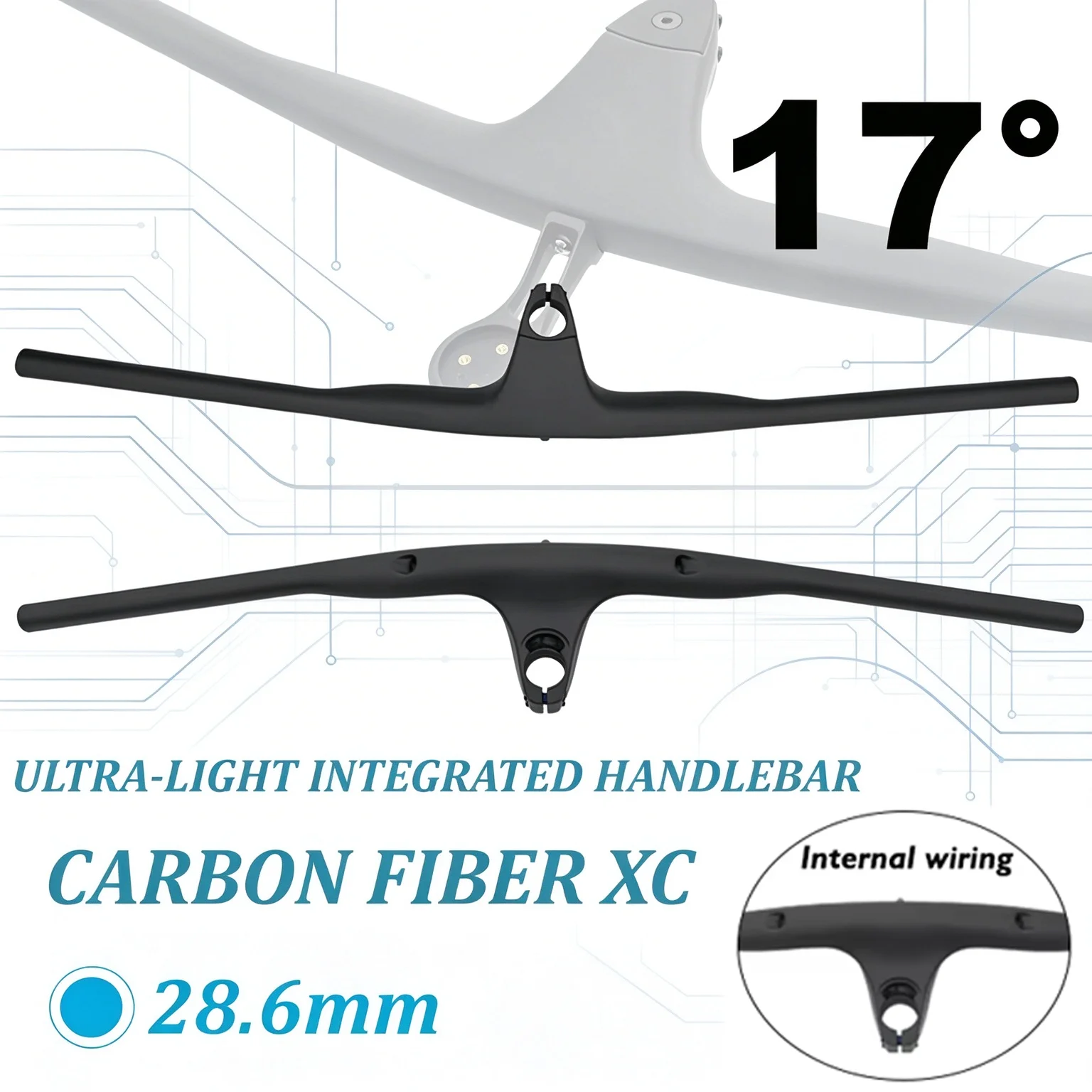 -17 Degree Carbon Fiber MTB Integrated Handlebar 28.6mm Stem 50-90mm Internal Cable Routing Mountain Bicycle Parts,Accesso