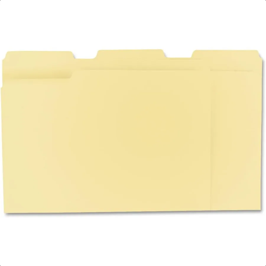 مجلدات الملفات حجم الرسالة 81 2 × 11 كلاسيكي مانيلا 1 3 علامات تبويب مقطوعة في مواقف المركز الأيسر الأيمن 100 لكل صندوق 65213