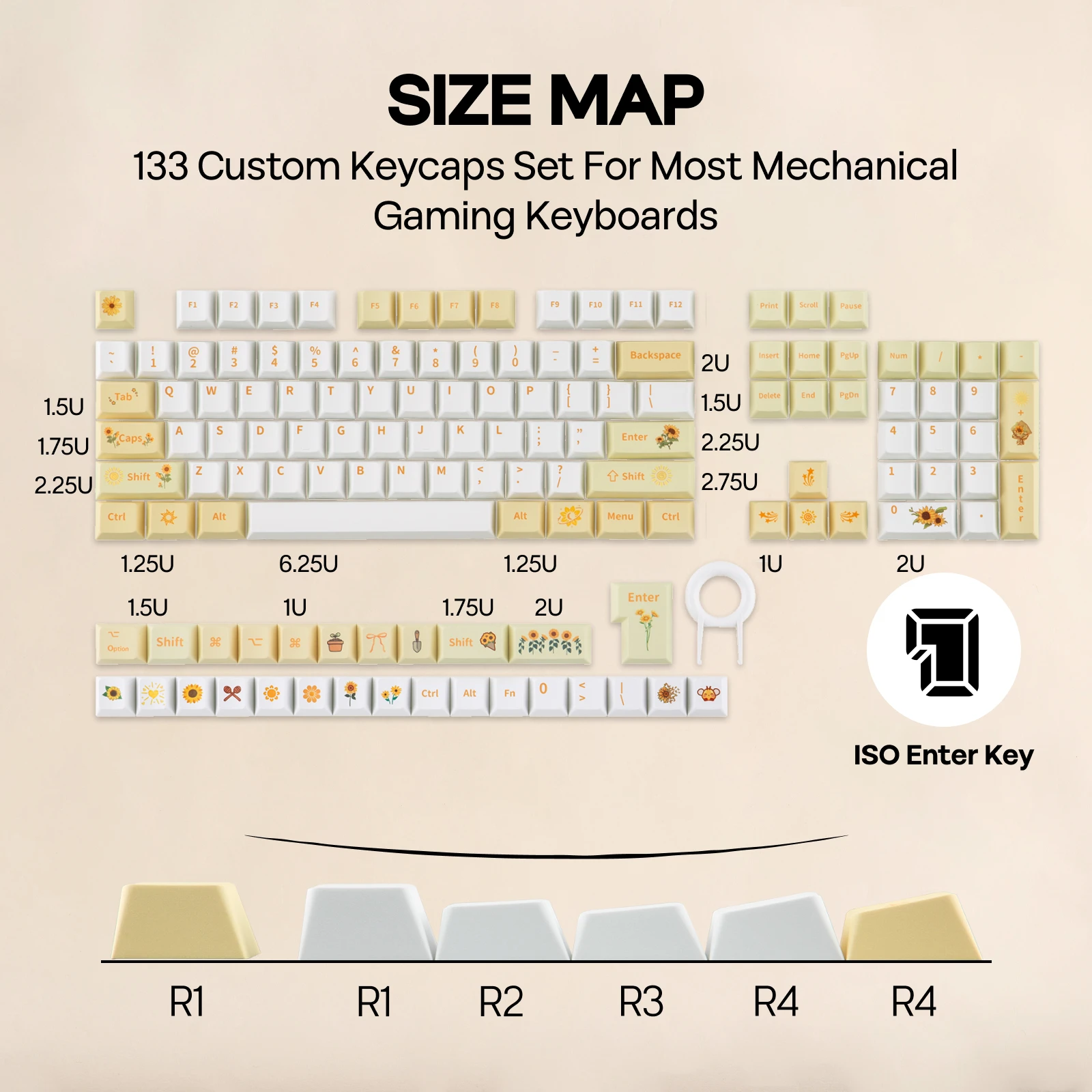 Custom EPOMAKER Sunflower Keycaps Set 133 Keys Cherry Profile Dye Sub for ISO ANSI 60 75 96 Full Size Mechanical Keyboard Gift
