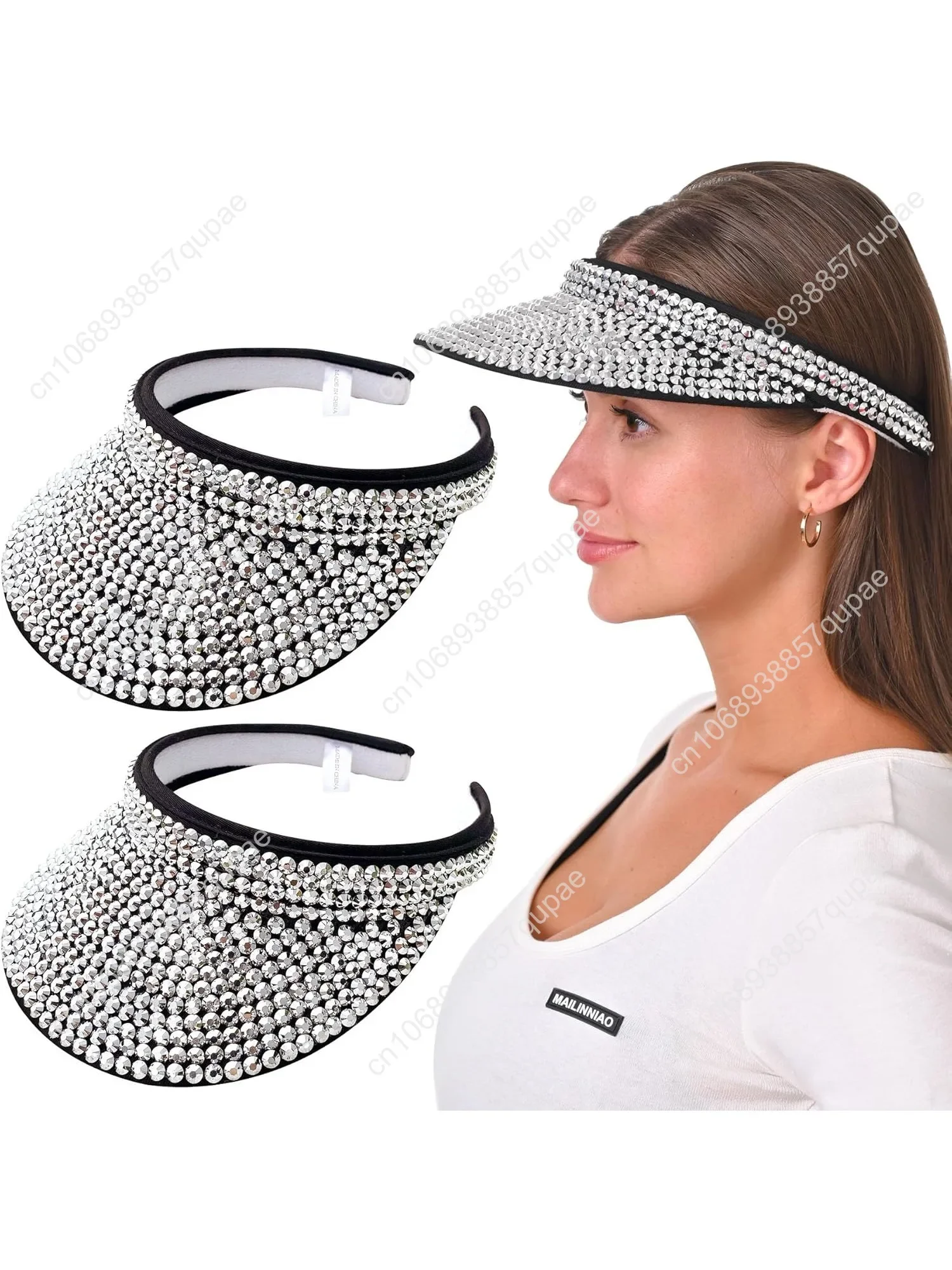 

2 Pack Sparkly Rhinestone Clip on Visor Hats Women Men Sun Visors Hat Crystal Studded Shiny Sports Golf Beach Tennis Caps